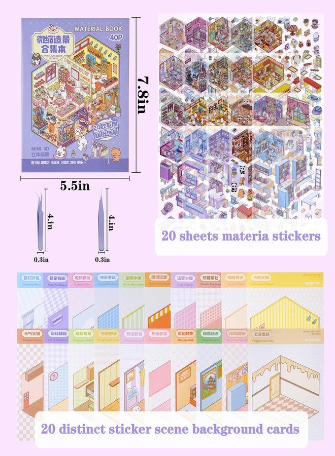 PLEAVEE 20 Sets 3D Sticker Scene Book Sticker Therapy Scenes Collection for Adults Kids Relief Stress DIY 3D House Stickers Kit Includes Two Tweezers for Gifts Cute Cartoon Animal Featuring 20 Themes - Image 2